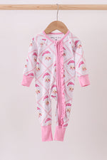 Pink santa claus bamboo ruffle zipper romper