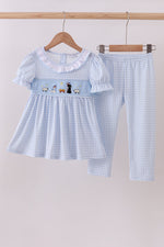 Blue nativity embroidery pants set