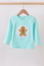 Blue gingerbread applique top