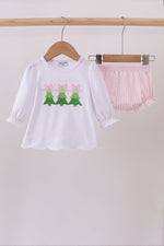 Pink christmas tree embroidery bloomer set