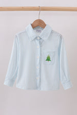 Christmas tree embroidery button down shirt