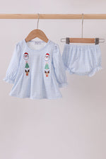 Blue santa claus embroidery bloomer set