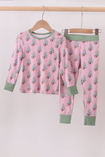 Pink christmas tree bamboo pants set