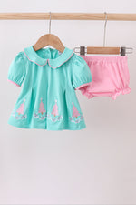 Green christmas tree embroidery bloomer set