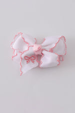 White embroidery hair bow