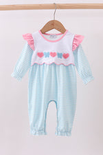 Blue bear embroidery ruffle romper