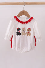 White puppy embroidery ruffle bubble