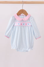 Blue heart embroidery gingham bubble