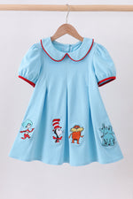 Blue character embroidery dress
