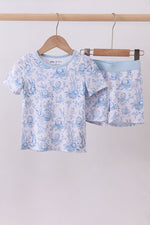 Blue bunny egg bamboo pajama shorts set