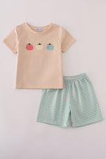 Beige french knot shorts set