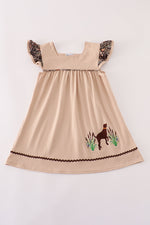 Camouflage hound embroidery ruffle dress