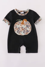 Black camouflage pumpkin applique romper