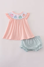 Pink embroidery bloomer set