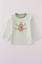 Sage turkey applique stripe top