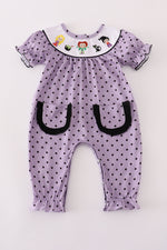 Purple Halloween dot witch embroidery romper