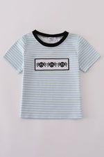 Blue Halloween spider embroidery stripe top
