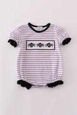 Purple Halloween spider embroidery stripe ruffle bubble