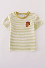 Green pinecone embroidery stripe top