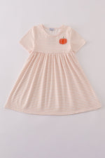 Pumpkin embroidery stripe dress