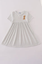 Puppy embroidery stripe dress