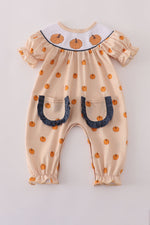 Khaki embroidery smocked romper