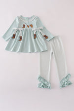 Blue boots embroidery ruffle pants set