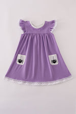 Purple spider embroidery ruffle dress