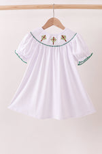 White wreath smocked dress