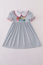 Blue princess embroidery stripe dress