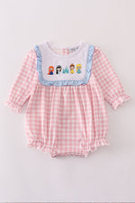 Pink princess castle embroidery gingham bubble