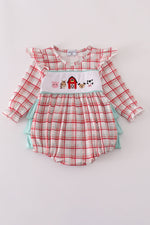 Red plaid farm embroidery ruffle bubble