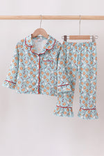 Santa claus cookie print ruffle pajams set