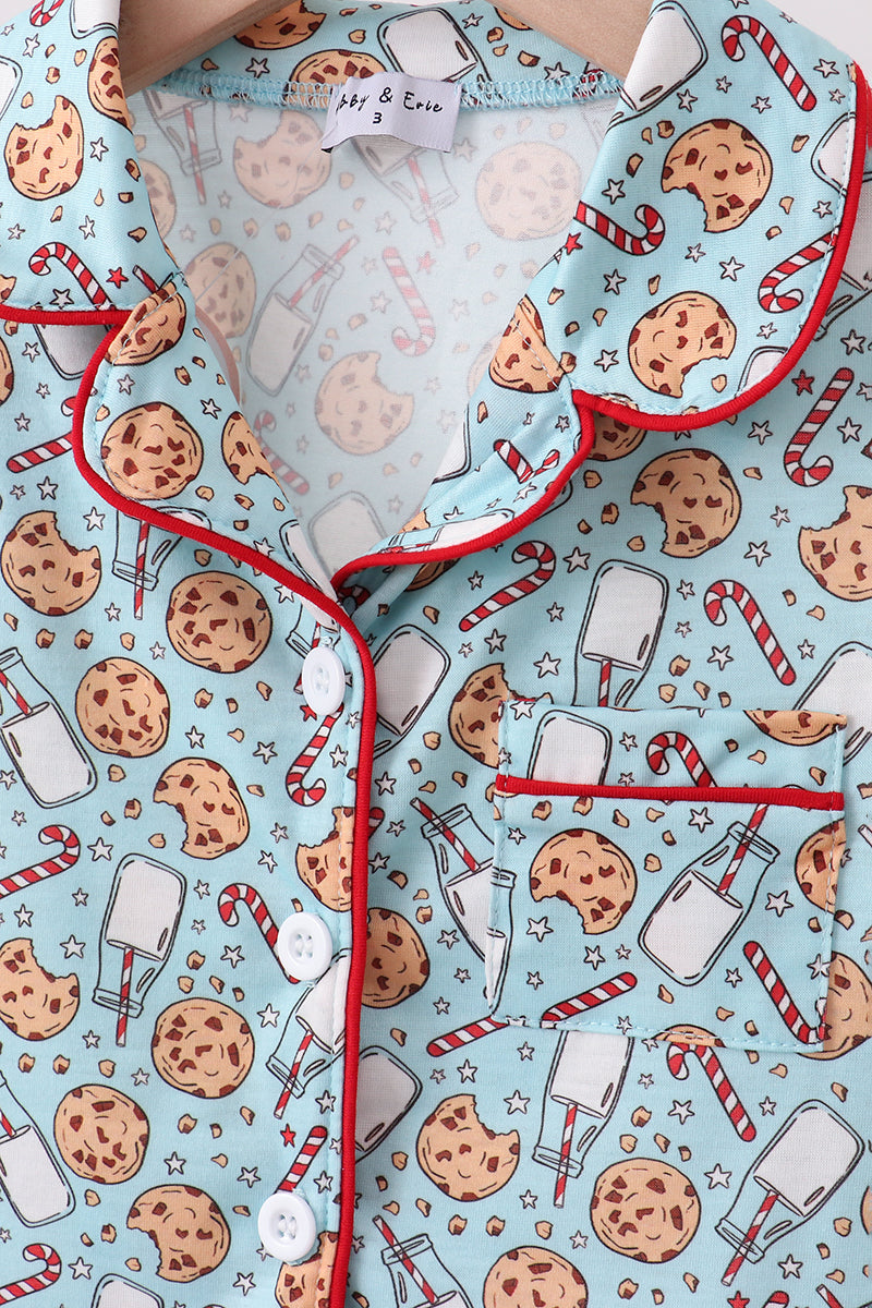 Santa claus cookie print ruffle pajams set