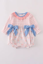 Pink floral print ruffle bow bubble