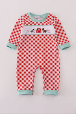 Red farm smocked romper
