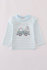 Blue crane applique stripe top