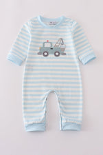 Blue crane applique stripe romper