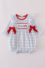 Blue farm embroidery plaid ruffle bubble