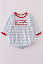 Blue farm embroidery plaid bubble