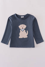 Navy puppy applique top