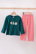 Green christmas santa claus embroidery pants set