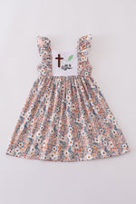 Easter blessings he is risen embroidery girl dress