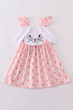 Pink floral bunny applique dress