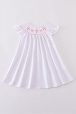 Pink cross embroider smocked dress