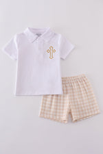 Easter cross embroidery boy shorts set