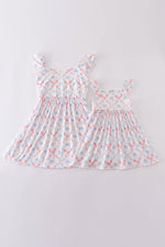 Blue bow lattice print mom&me dress