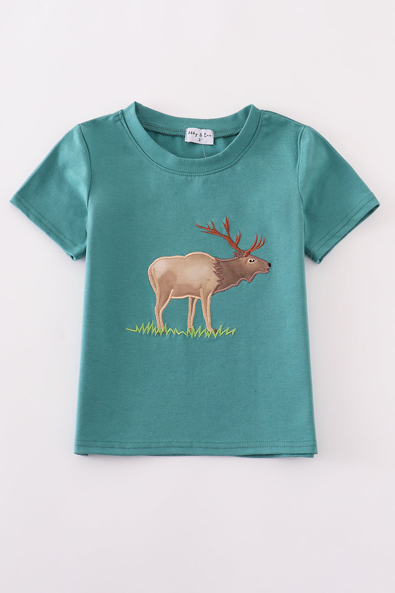 Blue deer applique top