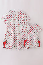 Character print bow applique mom&me dress