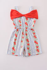 Apple print bow jumpsuit